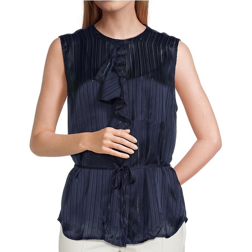 For All Mankind Women's Sparkle Ruffled Sleeveless Top, loose fit no b…